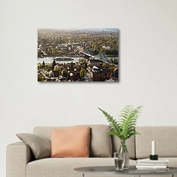 «Вид на Дрезден с высоты» в интерьере современной светлой гостиной над диваном