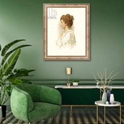 «Tennyson's Adeline» в интерьере гостиной в зеленых тонах