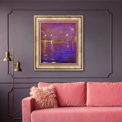 «Сотворение мира V» в интерьере гостиной с розовым диваном