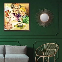 «The Story of Tom Thumb 24» в интерьере классической гостиной с зеленой стеной над диваном