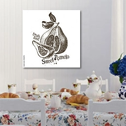 «Иллюстрация с помело» в интерьере кухни в стиле прованс над столом с завтраком