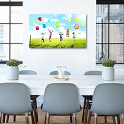 «Счастливые дети ловят воздушные шары» в интерьере офиса над столом для конференций