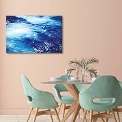 «Синие волны 1» в интерьере современной столовой в пастельных тонах