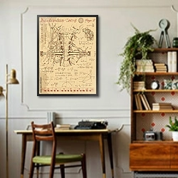 «Дневник Франкенштейна: анатомическая модель механического горла» в интерьере кабинета в стиле ретро над столом