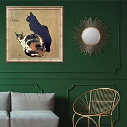 «Two Cats, 1894» в интерьере классической гостиной с зеленой стеной над диваном