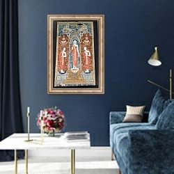 «Banner depicting standing Buddha with two disciples, Ratanakosin Style» в интерьере в классическом стиле в синих тонах