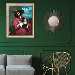 «Портрет Франсуа Ланглойса» в интерьере классической гостиной с зеленой стеной над диваном