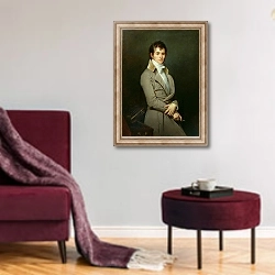 «Portrait of Paulin-Guerin 1801» в интерьере гостиной в бордовых тонах