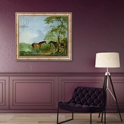«Mare and Stallion in a Landscape» в интерьере в классическом стиле в фиолетовых тонах