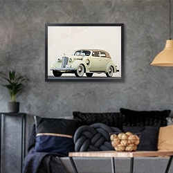 «Packard Eight Convertible Sedan '1938» в интерьере гостиной в стиле лофт в серых тонах