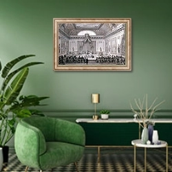 «Assemblee des Notables Presided over by Louis XVI 1787» в интерьере гостиной в зеленых тонах