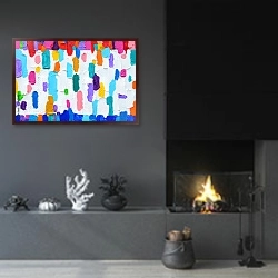 «Разноцветные мазки 2» в интерьере гостиной в стиле минимализм с камином