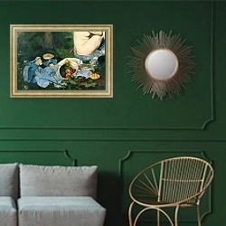 «Dejeuner sur l'Herbe, 1863 8» в интерьере классической гостиной с зеленой стеной над диваном