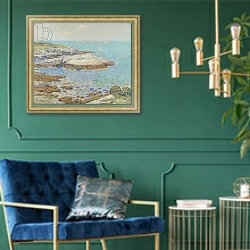«Isles of Shoals, 1899» в интерьере в классическом стиле с зеленой стеной