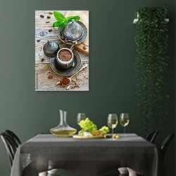«Ароматный турецкий кофе» в интерьере столовой в зеленых тонах