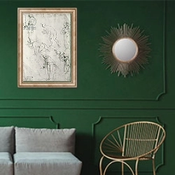 «Six Figures, Study for an Epiphany» в интерьере классической гостиной с зеленой стеной над диваном