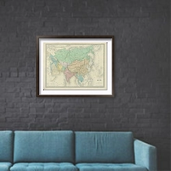 «Карта: Азия 1» в интерьере в стиле лофт с черной кирпичной стеной