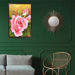 «The Rose, 2002 3» в интерьере классической гостиной с зеленой стеной над диваном