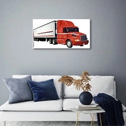 «Красный грузовой трейлер» в интерьере современной гостиной в синих тонах