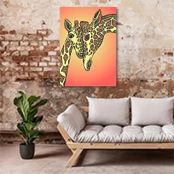 «Жирафы 3» в интерьере гостиной в стиле лофт над диваном