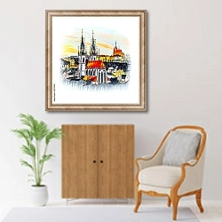 «Старый город с храмом на закате в Праге, Чехия, эскиз» в интерьере в классическом стиле над комодом