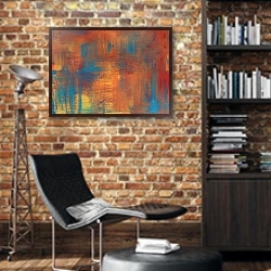 «Абстрактная картина #7» в интерьере кабинета в стиле лофт с кирпичными стенами