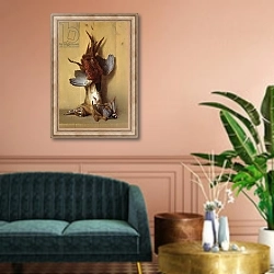 «Still Life with a Hare, a Pheasant and a Red Partridge, 1753» в интерьере классической гостиной над диваном