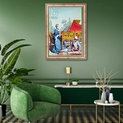 «Portrait of Mademoiselle Desgots of Saint-Domingue with her slave Laurent» в интерьере гостиной в зеленых тонах