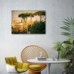 «Италия. Закат. Рим. Колизей» в интерьере современной гостиной с желтым креслом