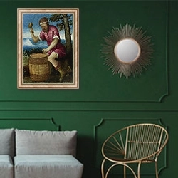 «Занятия месяца - Апрель» в интерьере классической гостиной с зеленой стеной над диваном