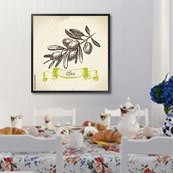 «Иллюстрация с оливками» в интерьере кухни в стиле прованс над столом с завтраком