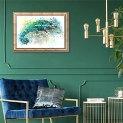 «Голубой хамелеон» в интерьере в классическом стиле с зеленой стеной