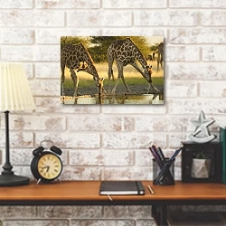 «Жирафы на водопое» в интерьере кабинета в стиле лофт над столом
