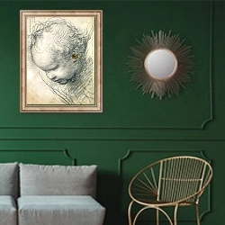 «Head of a Cherub» в интерьере классической гостиной с зеленой стеной над диваном