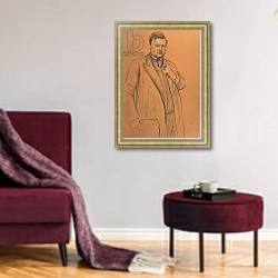 «Portrait of the Composer Alekandr Konstantinovich Glazunov, 1906 1» в интерьере гостиной в бордовых тонах