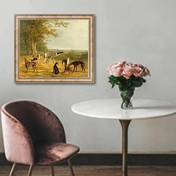 «Nine Greyhounds in a Landscape» в интерьере в классическом стиле над креслом