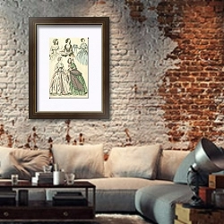 «Fashions for April 1846 3» в интерьере гостиной в стиле лофт с кирпичной стеной