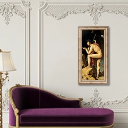 «Oedipus and the Sphinx, 1808 2» в интерьере в классическом стиле над банкеткой