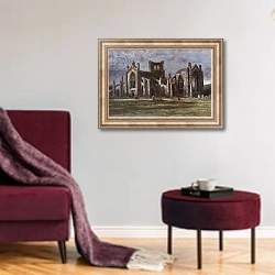 «Melrose Abbey» в интерьере гостиной в бордовых тонах