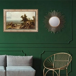 «On the Coast, Beverly, Massachusetts» в интерьере классической гостиной с зеленой стеной над диваном
