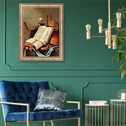 «Vanitas Still Life» в интерьере в классическом стиле с зеленой стеной