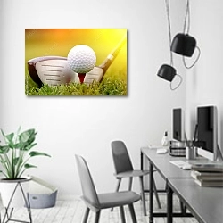 «Клюшка и мяч для игры в гольф» в интерьере современного офиса в минималистичном стиле