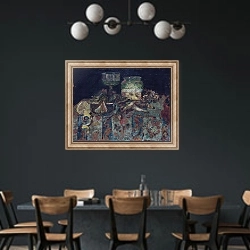 «Устрицы, рыба» в интерьере столовой с черными стенами