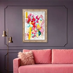 «Floral Doodle 3, 2013» в интерьере гостиной с розовым диваном