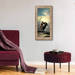 «The Injured Mason, 1786-7» в интерьере гостиной в бордовых тонах