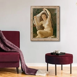 «Diana bathing, 1791» в интерьере гостиной в бордовых тонах