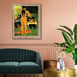 «Таитянки на побережье» в интерьере классической гостиной над диваном