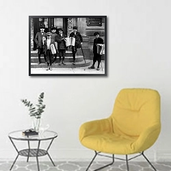 «История в черно-белых фото 249» в интерьере комнаты в скандинавском стиле с желтым креслом