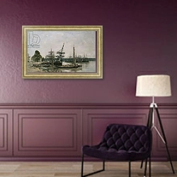 «Boat Moorings on the Garonne, Bordeaux, 1876» в интерьере в классическом стиле в фиолетовых тонах