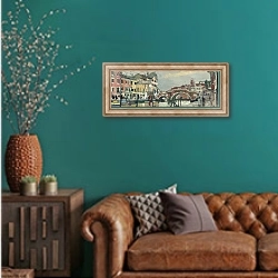 «Арки» в интерьере гостиной с зеленой стеной над диваном